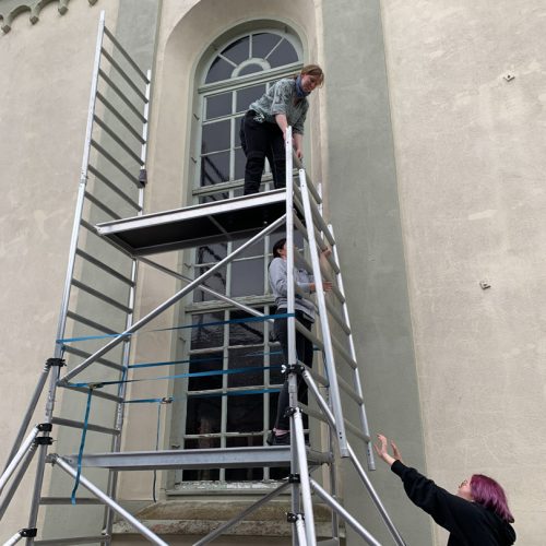 Friedrichsdorf Hugenottenkirche Fenster von außen Restaurierung durch Conservation Pool