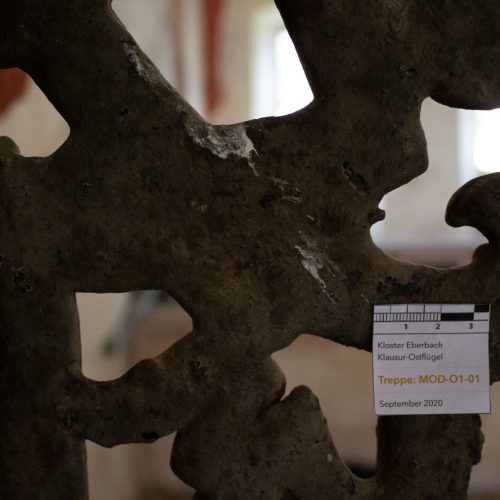 Holztreppe Nahaufnahme Ostflügel Kloster Eberbach Bestandsaufnahme durch Conservation Pool