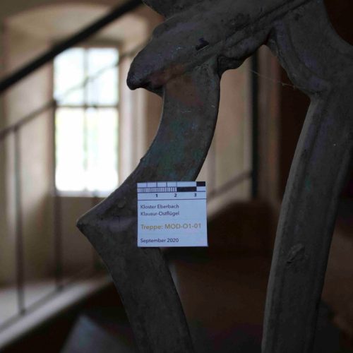 Holztreppe Nahaufnahme Ostflügel Kloster Eberbach Bestandsaufnahme durch Conservation Pool